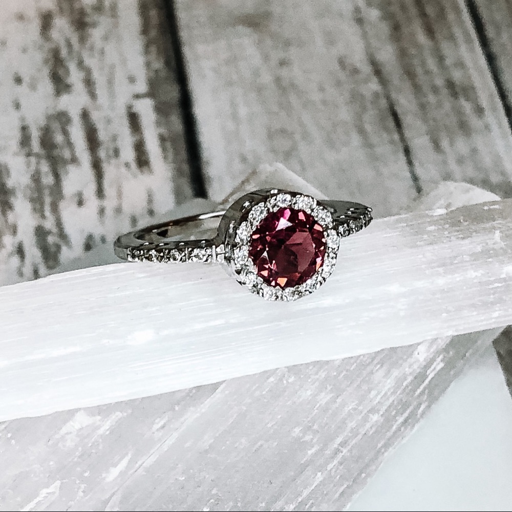 14k White Gold Pink Tourmaline & Diamond Ring